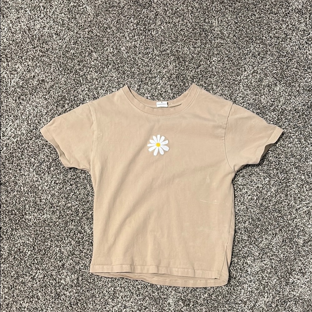 Kids Tan T-Shirt with Daisy Design